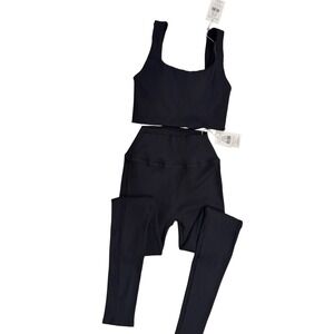 Athlux Ribbed Bra Tank and Leggings Set Black M Athleisure Workout Activewear